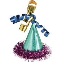 Mini Blue Gold & Purple Party Hat Hair Clip Front_Elevated