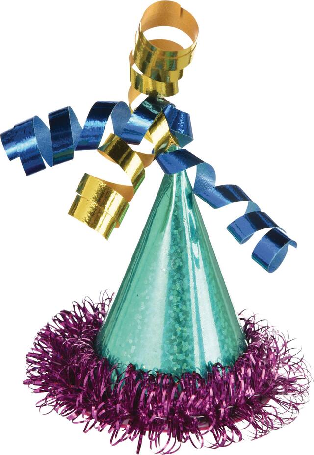 Mini pince à cheveux chapeau de fête bleu, doré et violet Front_Elevated