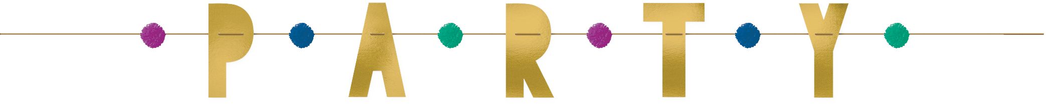 "Party" Foil Hanging Garland Banner Decoration, Gold, 6-ft, for Birthday/Wedding/Graduation Front_Flat