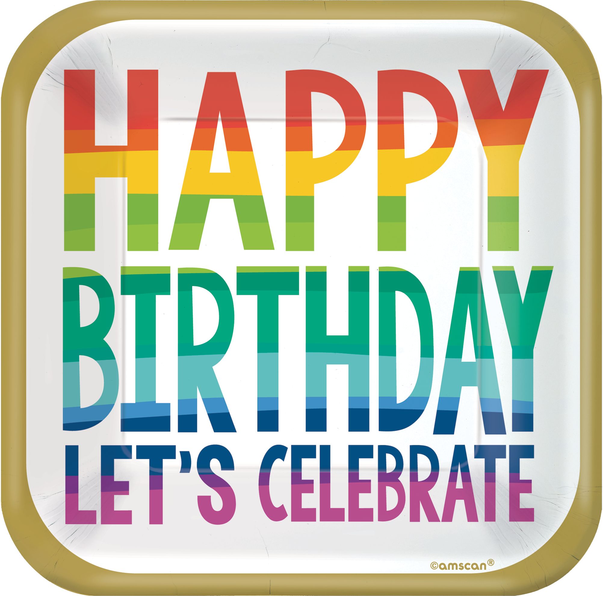 Rainbow Wishes Birthday Square Dessert Plates, 18-pk Overhead_Flat