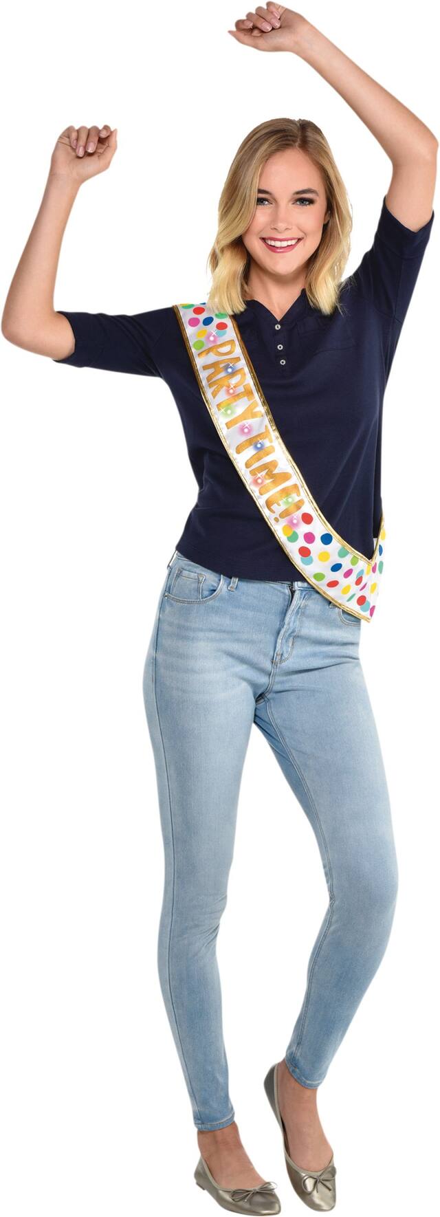 Light-Up Happy Dots Party Time Sash Front_Flat