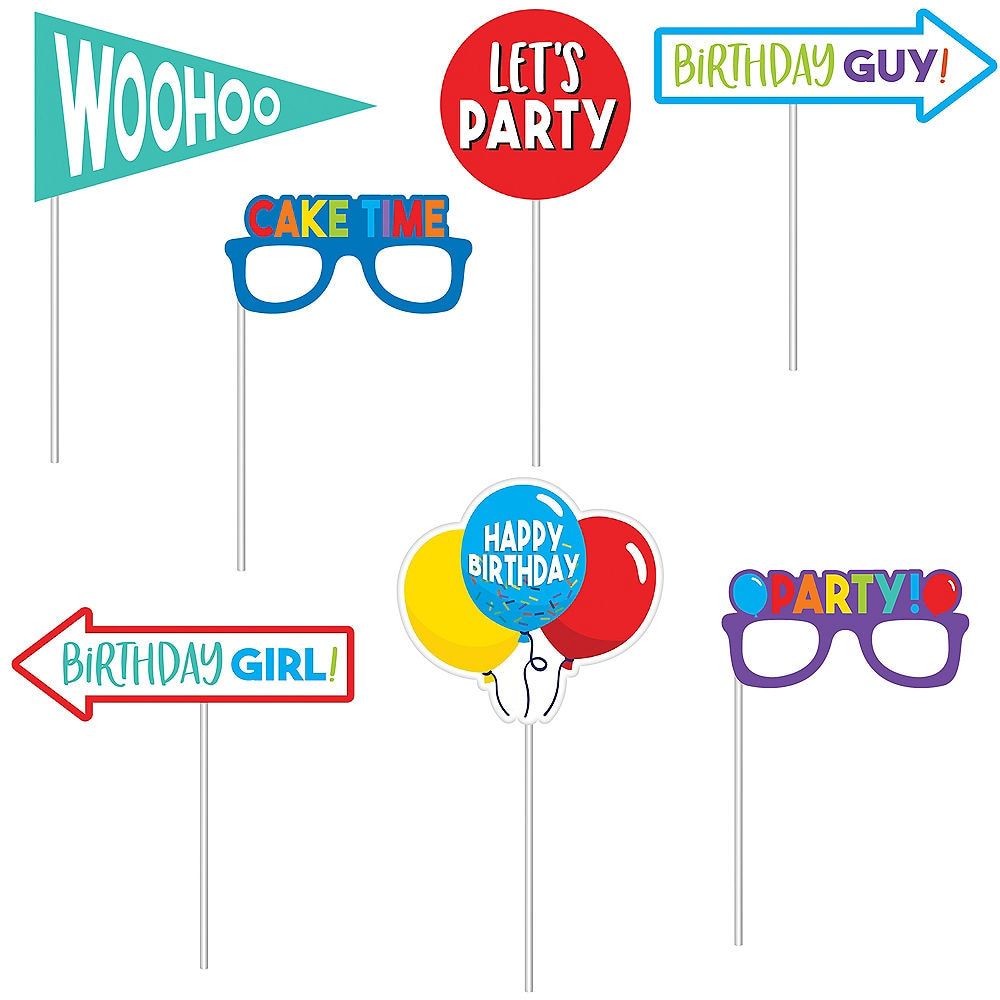 Birthday Balloon "Happy Bday" Plastic Scene Setter Background Decoration with Photo Booth Props, Red/Blue, 40-in, 22-pk, for Birthday Party Front_Flat