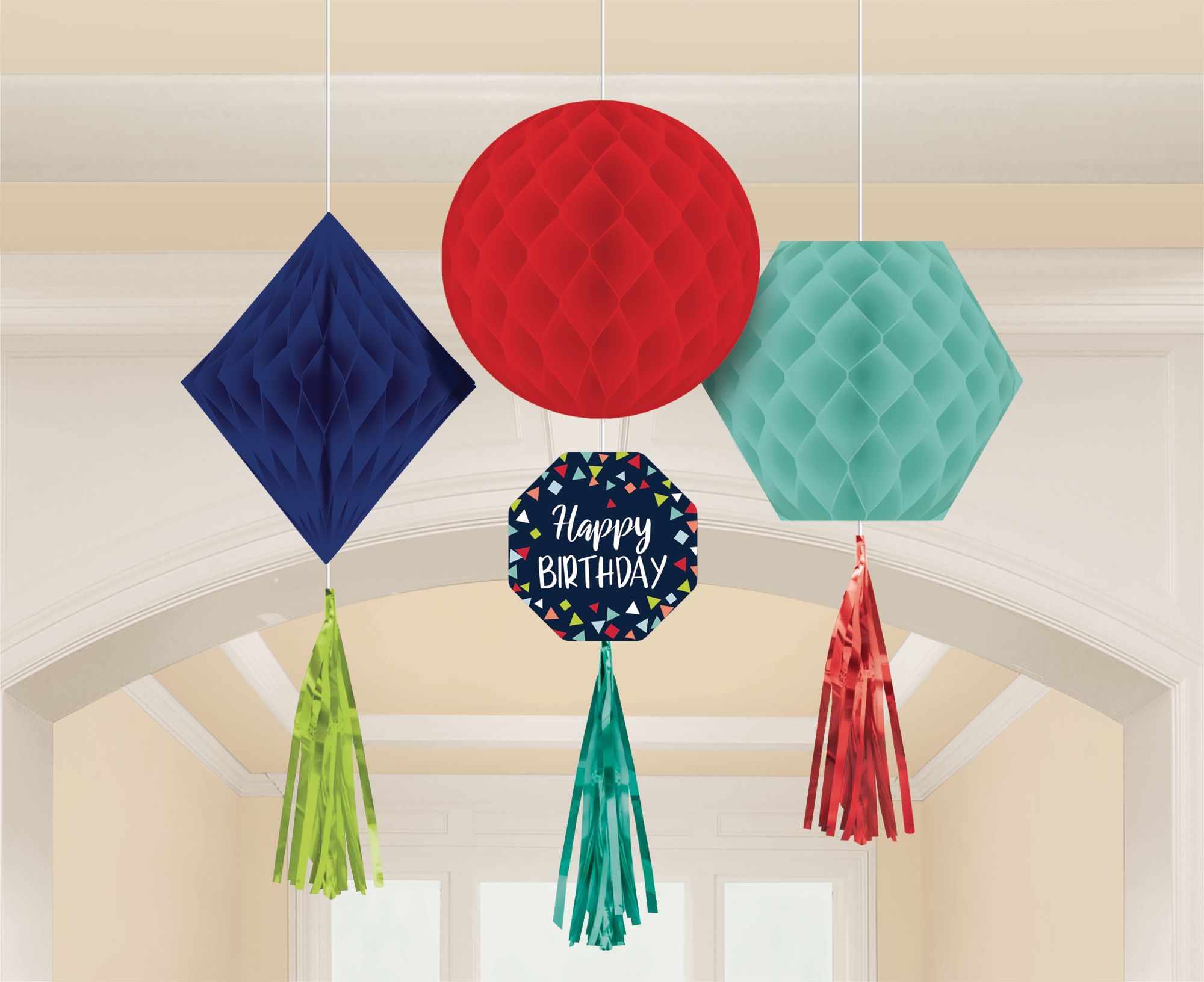 A Reason to Celebrate Honeycomb Decorations with Tails, 3-pc Composite_or_Mixed