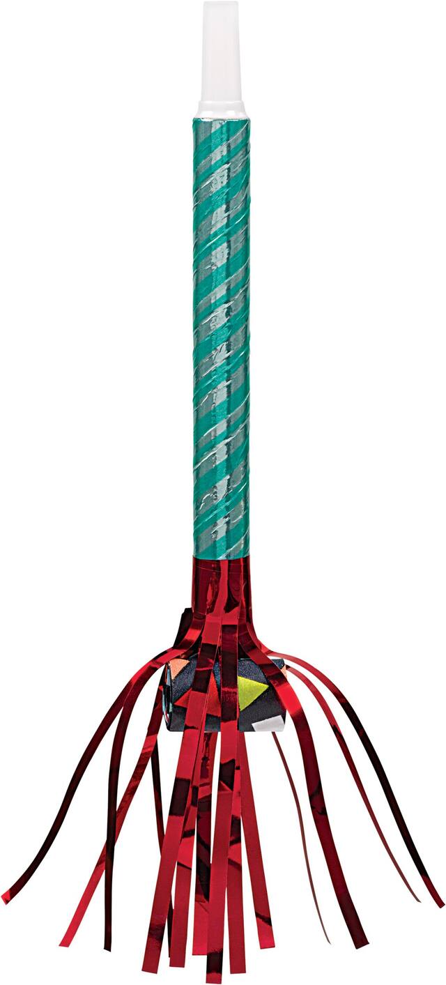 A Reason to Celebrate Metallic Blowout Noisemakers, Blue/Red, 7-in, 12-pk, for Birthday Party Front_Flat