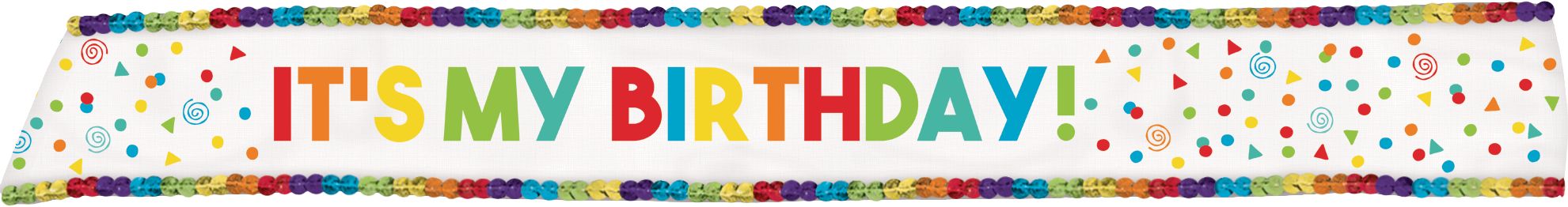 Écharpe à paillettes It's My Birthday, confettis arc-en-ciel, taille unique, accessoire portable pour anniversaires Front_Elevated
