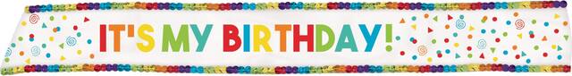 "It's My Birthday" Sequin Sash, Rainbow Confetti, One Size, Wearable Accessory for Birthdays Front_Elevated