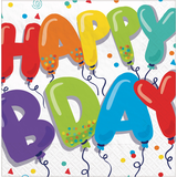 Balloon Birthday "Happy Bday" Square Paper Disposable Lunch Napkins, Multi-Coloured, 6.5-in, 36-pk, 2-ply, for Birthday Party Front_Flat
