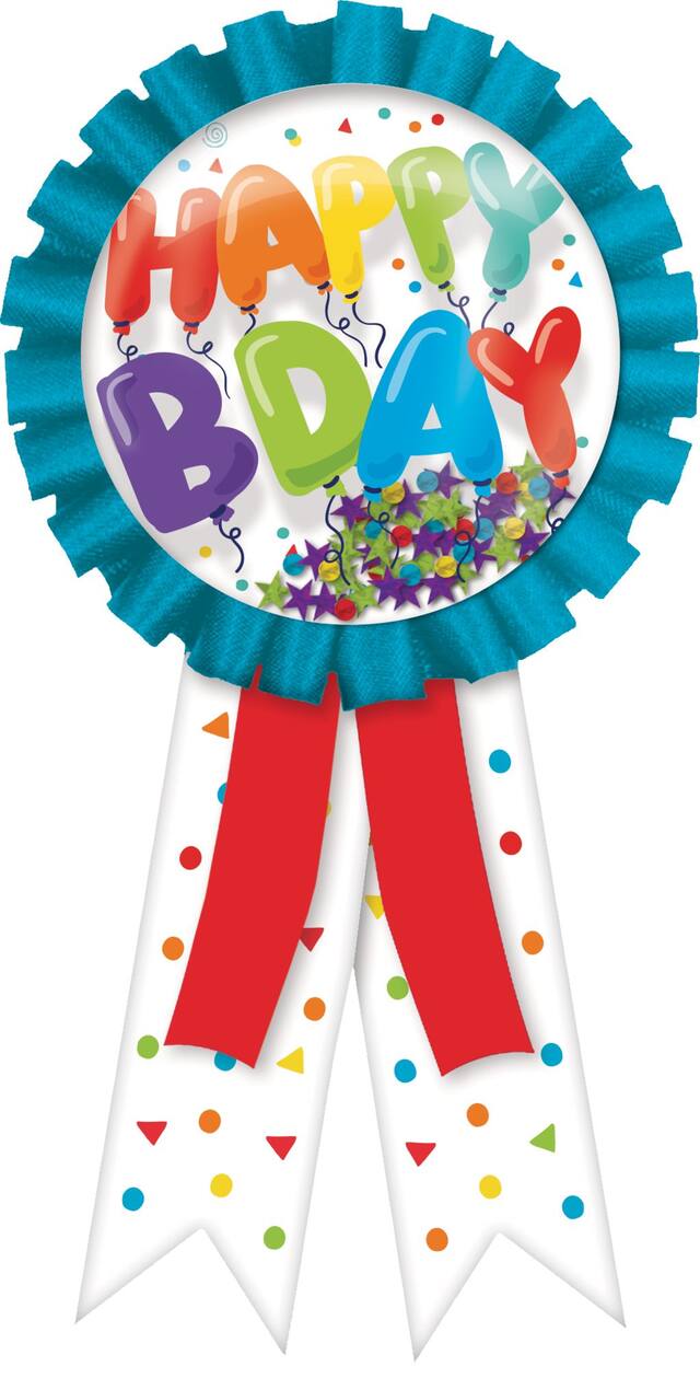 Ruban de mérite Happy B-Day avec ballon, confettis, multicolores, taille unique, accessoire portable pour anniversaires Front_Flat