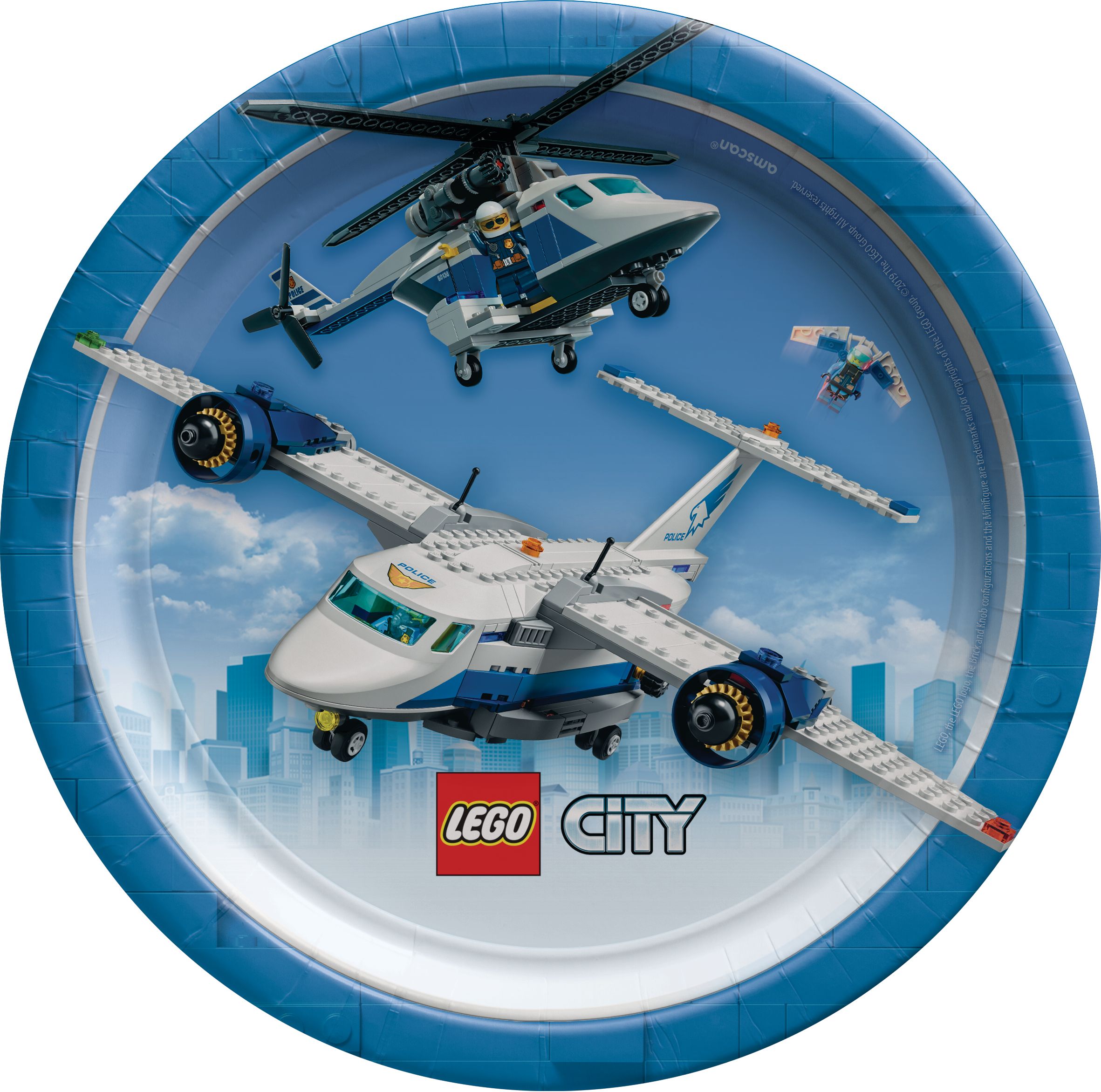 LEGO City Birthday Party Dessert Plates, 7-in, 8-pk Overhead_Flat