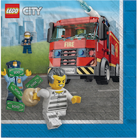 Serviettes à boisson pour fête d’anniversaire, LEGO City, 5 po, paq. 16 Front_Flat