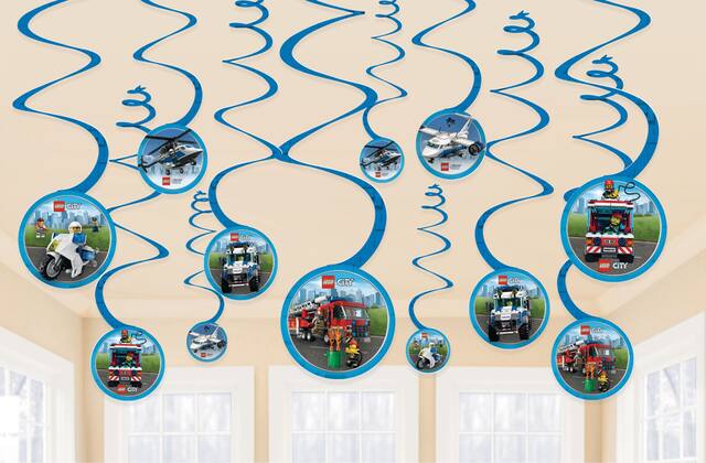 LEGO City Hanging Swirl Birthday Party Decorations, 12-pk Composite_or_Mixed