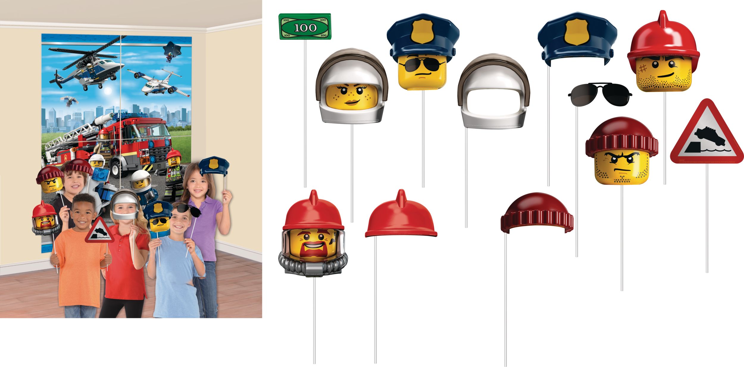 Lego Birthday Party Scene Setter Decoration with Props, 16-pc Composite_or_Mixed