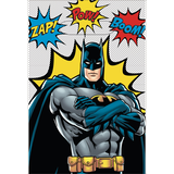 DC Justice League "Zap Pow Boom" Batman Paper Gift Bags, Blue/Red/Yellow, 7.75-in, 8-pk, for Birthday Party Front_Flat