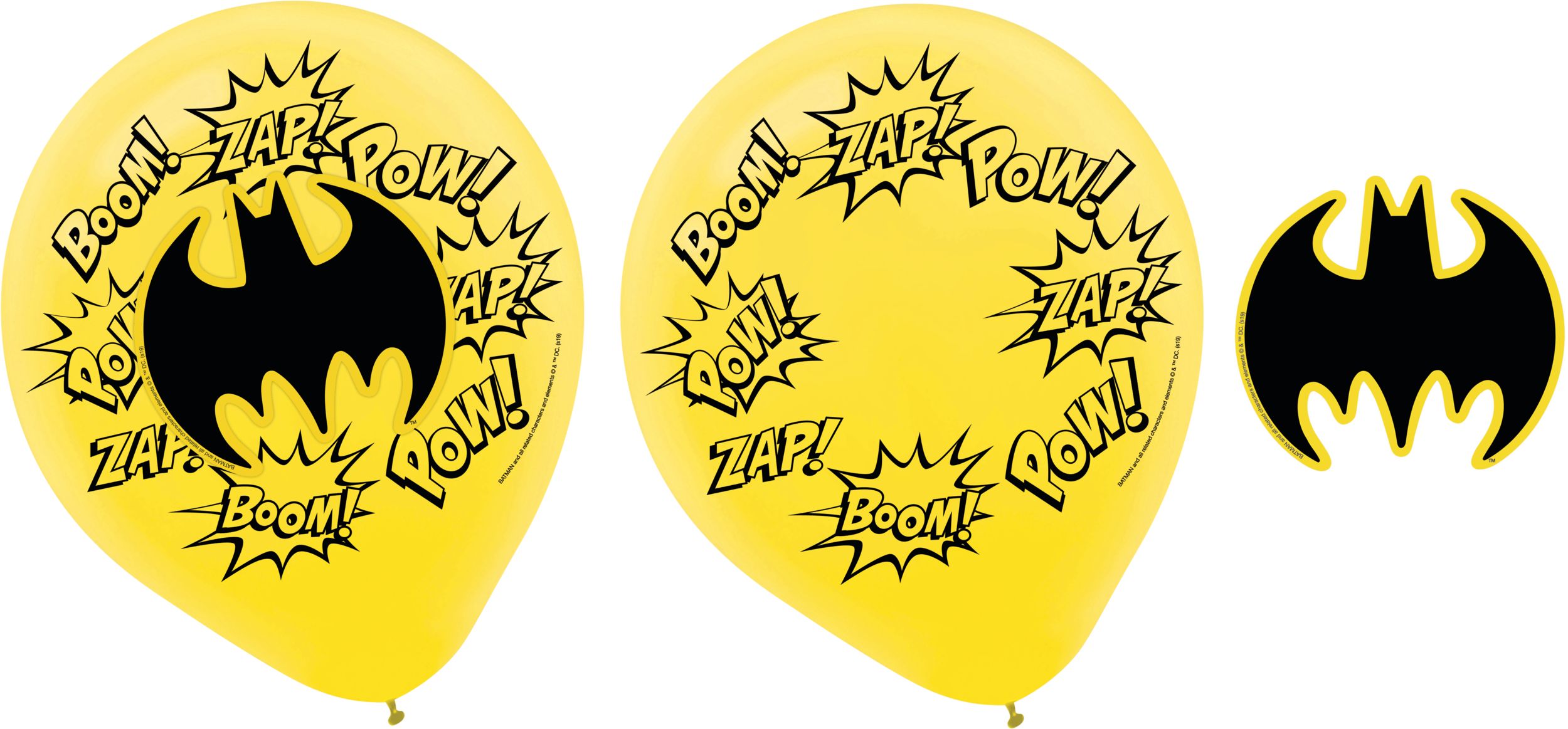DC Batman "Pow! Zap!" Round Latex Balloon Decorating Kit, Yellow/Black, 12-in, 4-pk, for Birthday Party Front_Flat