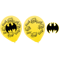 Trousse de décoration Ballon en latex Rond DC Batman Pow! Zap!, jaune/noir, 12 po, paq. 4, pour fête d'anniversaire