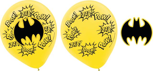 DC Batman "Pow! Zap!" Round Latex Balloon Decorating Kit, Yellow/Black, 12-in, 4-pk, for Birthday Party Front_Flat