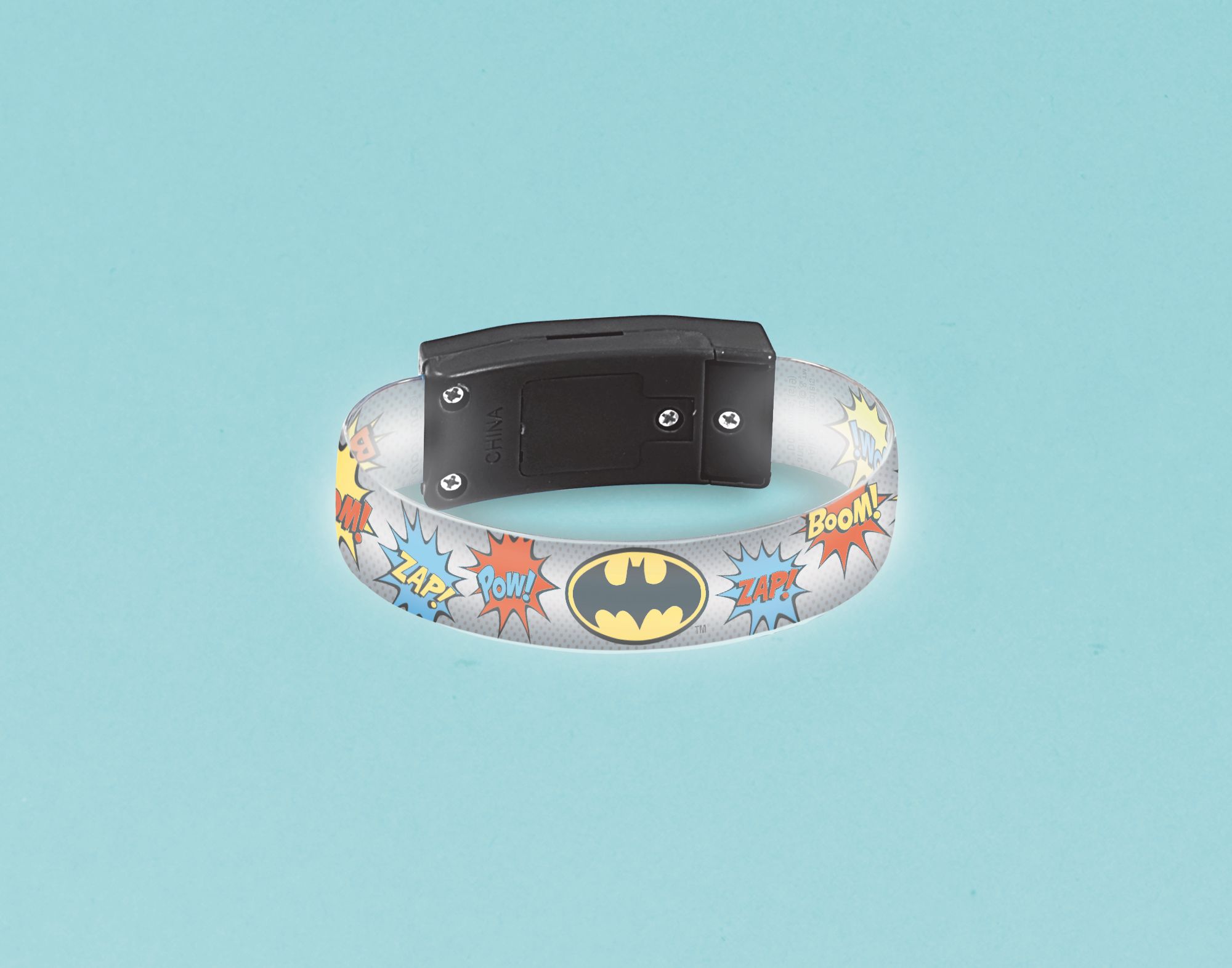 Bracelets lumineux Pow! DC La Ligue des Justiciers, multicolore, taille unique, paq. 4, cadeaux-surprises à porter pour anniversaires Front_Elevated