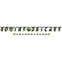 DC Justic League "Happy Birthday"  Batman Hanging Garland Banner Decoration, Black/Blue/Yellow, 10.5-ft,  2-pk, for Birthday Party