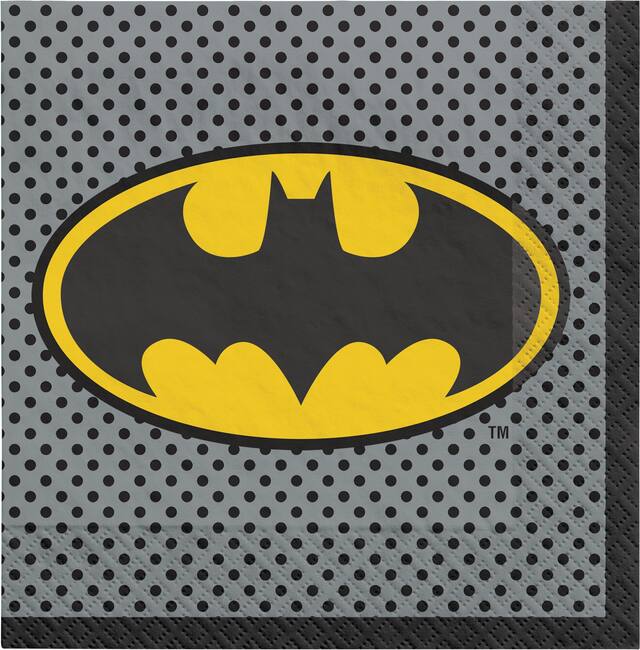 Serviettes de table pour fête d'anniversaire, La Ligue des Justiciers Batman, 6,5 po, paq. 16 Front_Flat
