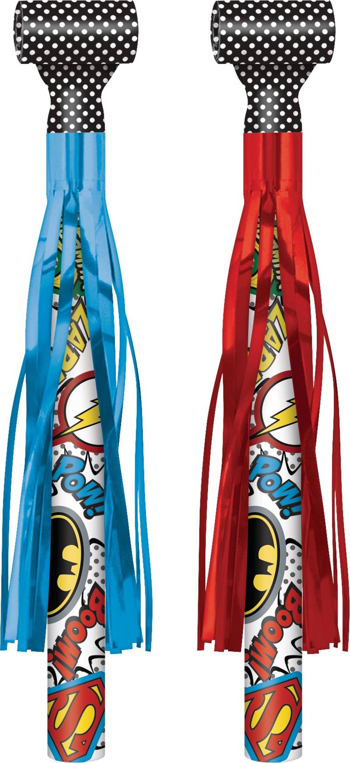 Justice League Heroes Unite Birthday Party Blowouts, Blue/Red, 8-pk Front_Flat
