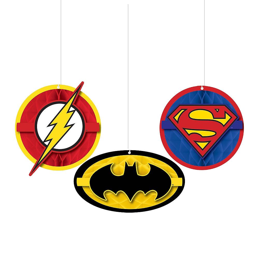 Justice League Heroes Unite Honeycomb Balls Birthday Party Decoration, 3-pc