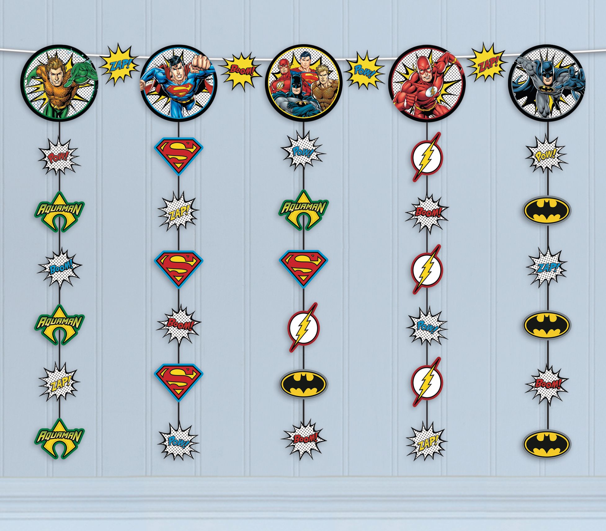Trousse de guirlande décorative pour fête d’anniversaire Justice League Heroes Unite, paq. 5 Front_Flat