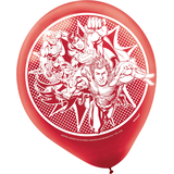 Ballons en latex rond DC La Ligue des Justiciers Superman/Flash/Batman, jaune/bleu/rouge, 12 po, paq. 6, pour fête d'anniversaire Front_Flat