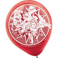 DC Justice League Superman/Flash/Batman Round Latex Balloons, Yellow/Blue/Red, 12-in, 6-pk, for Birthday Party Front_Flat