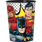 DC Justice League Batman/Super-Man/Flash Plastic Reusable Favour Cup, Red/Yellow, 16-oz, for Birthday Party Front_Elevated
