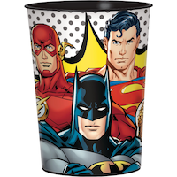 DC Justice League Batman/Super-Man/Flash Plastic Reusable Favour Cup, Red/Yellow, 16-oz, for Birthday Party