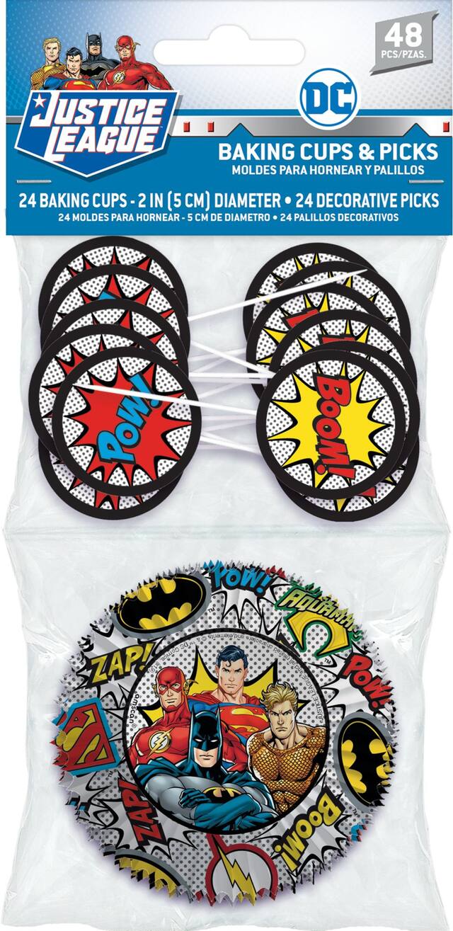 Décorations de petits gâteaux d'anniversaire La Ligue des Justiciers pour 24 Front_Flat