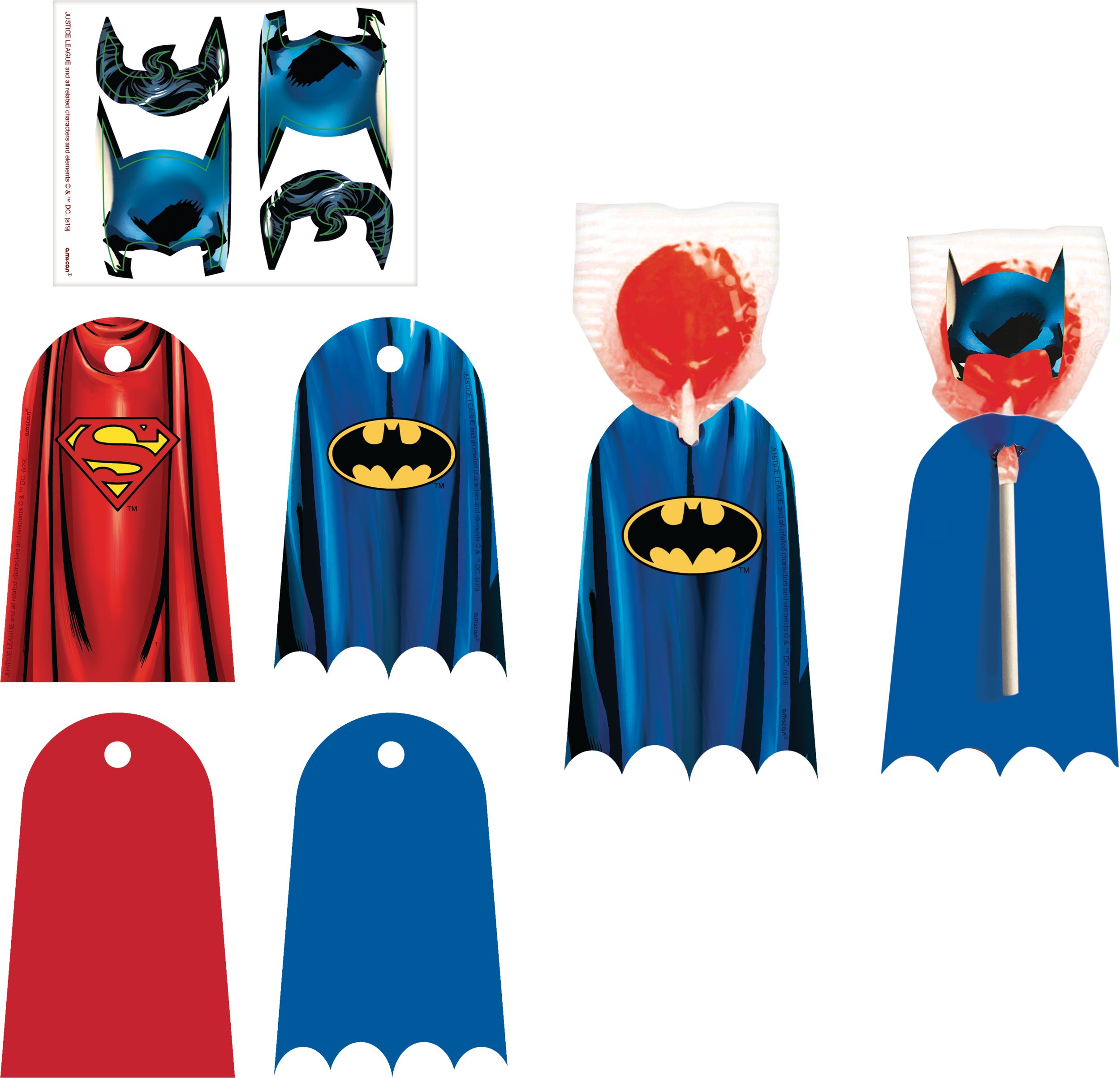 Batman & Superman Lollipop Capes, Red/Blue, 16-pk, for Birthday/Party Favour Composite_or_Mixed