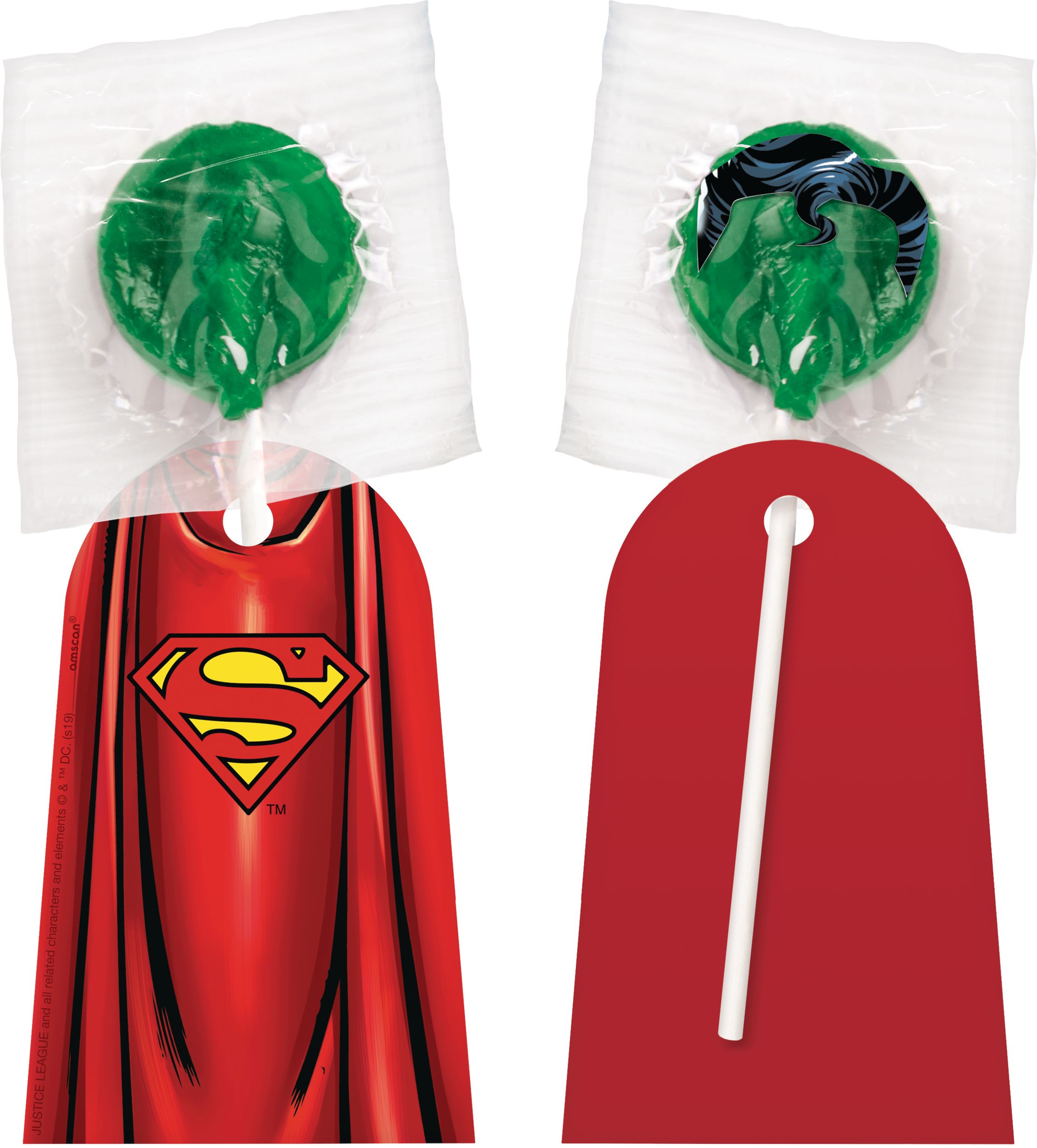 Batman & Superman Lollipop Capes, Red/Blue, 16-pk, for Birthday/Party Favour Front_Flat