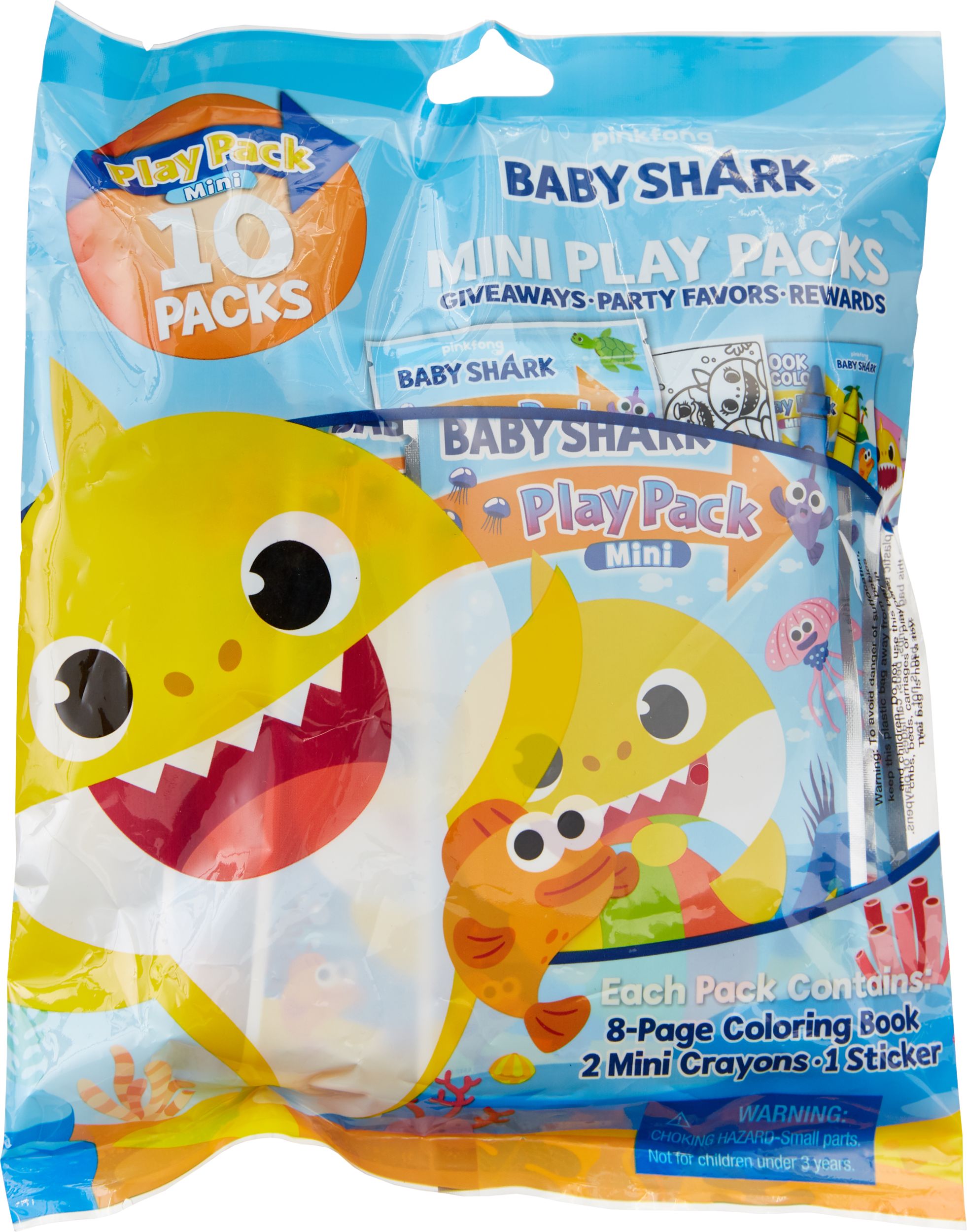 Baby Shark Play Back with Colouring Book, Crayons & Stickers, Yellow/Blue, 10-pk, Ages 5+, for Arts & Crafts/Birthday Favour Front_Flat