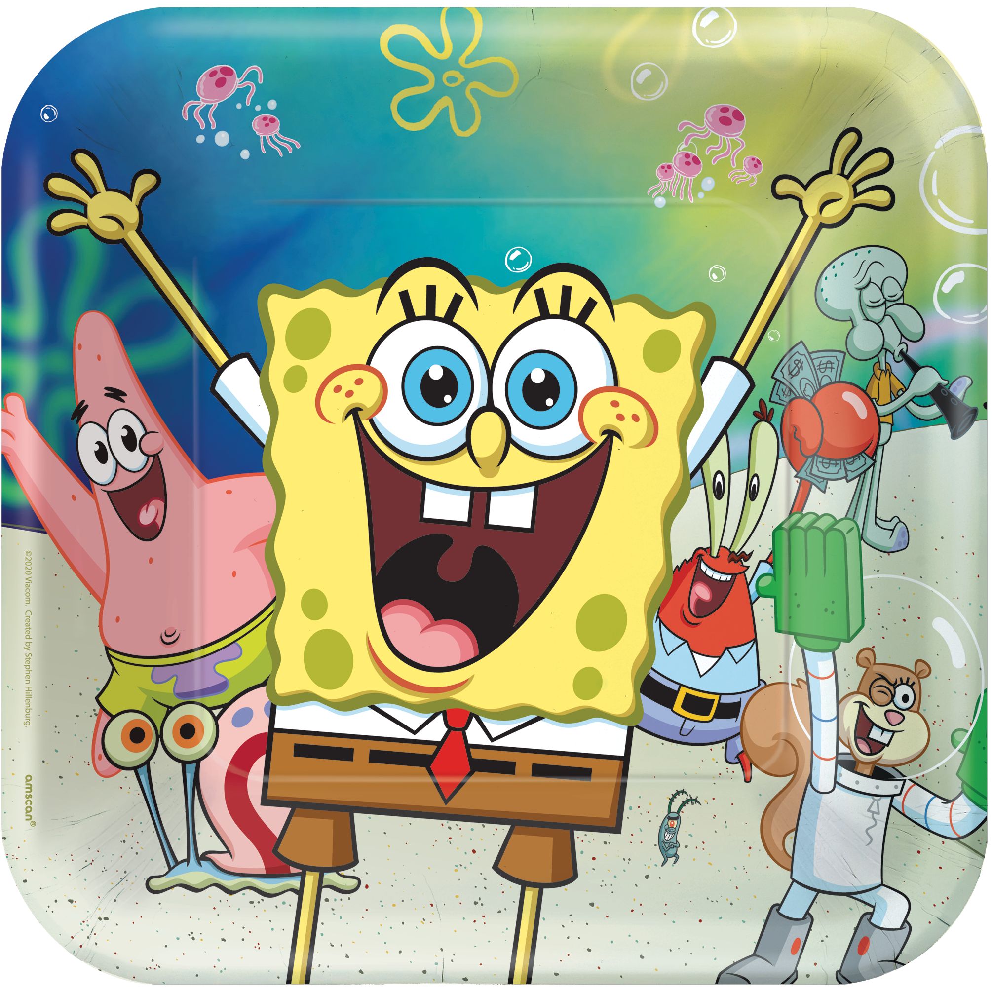 SpongeBob SquarePants Birthday Party Square Lunch Plates, 9-in, 8-pk Overhead_Flat