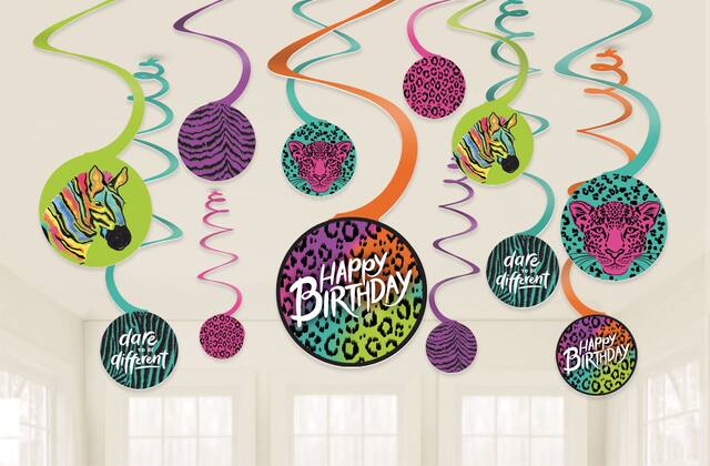 Wild Child Hanging Swirl Birthday Party Decorations, 12-pc Front_Flat