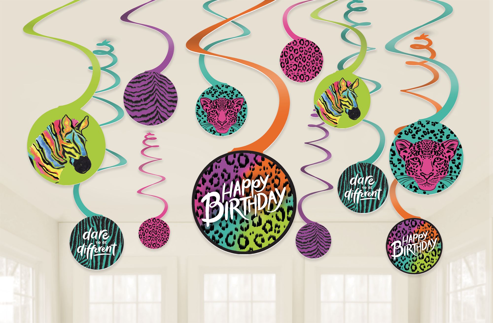 Wild Child Hanging Swirl Birthday Party Decorations, 12-pc Front_Flat