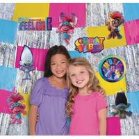 Trolls "Great Vibes" Plastic Scene Setter Background Decoration with Photo Booth Props, Multi-Coloured, 60-in, 9-pk, for Birthday Party Front_Flat