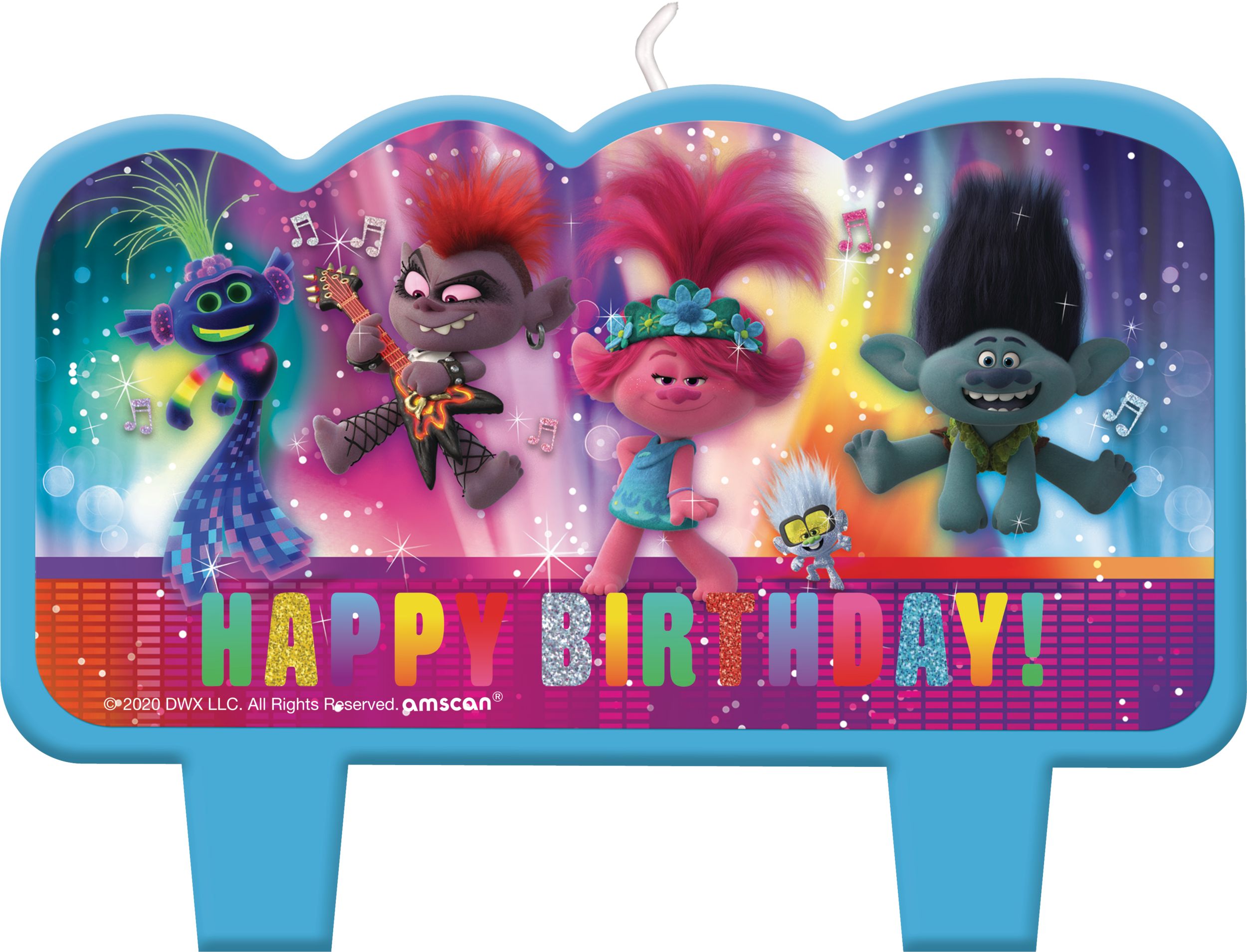 Trolls "Happy Birthday" Wax Candle Set, Multi-Coloured, 3.5-in, 4-pk, for Birthday Party Front_Flat