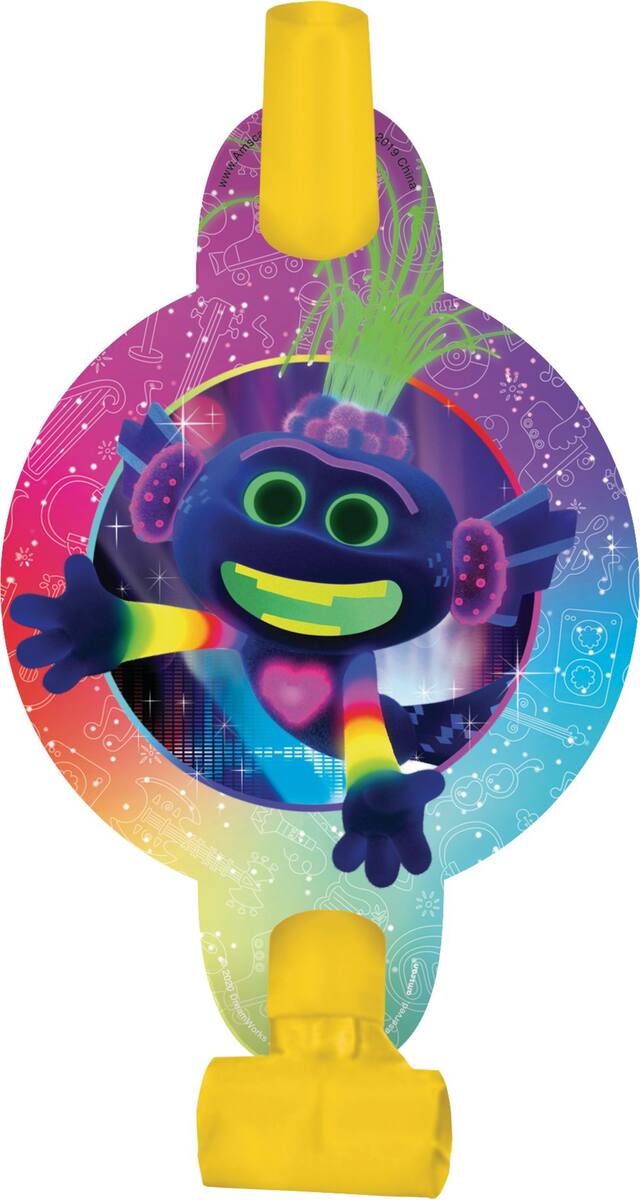 Mirlitons pour fête d'anniversaire Trolls Tournée mondiale, paq. 8 Front_Flat