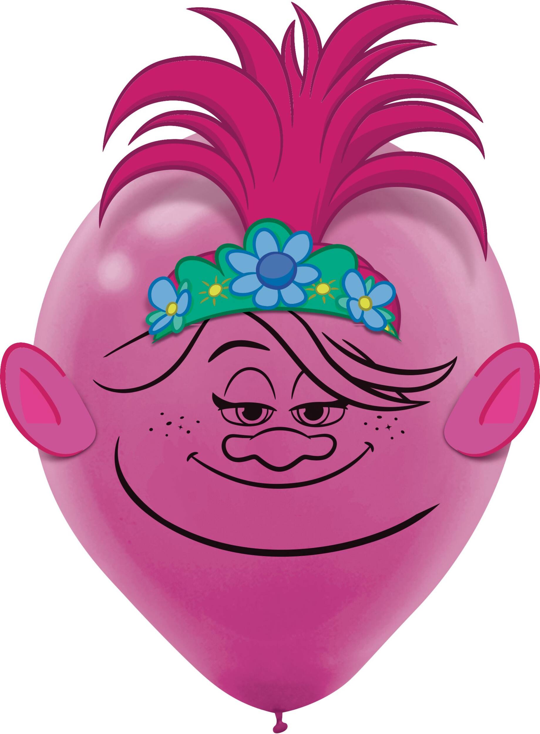 Trolls Round Latex Balloon Decorating Kit, Blue/Pink, 12-in, 6-pk, for Birthday Party Front_Flat