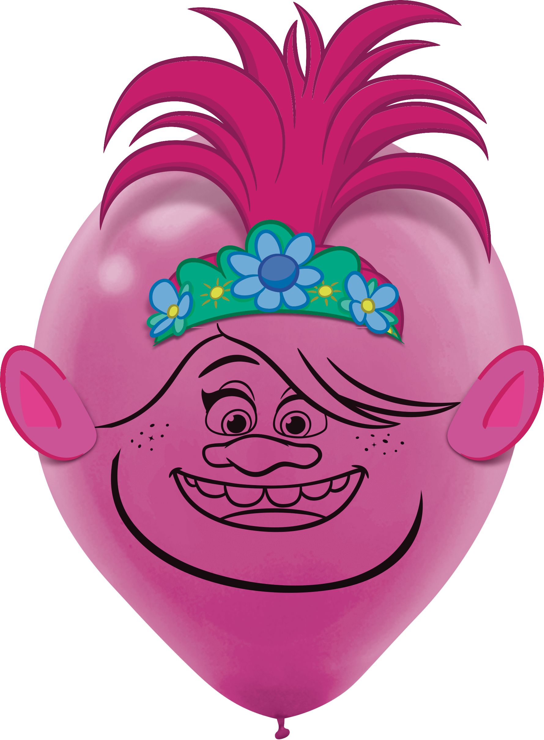 Trolls Round Latex Balloon Decorating Kit, Blue/Pink, 12-in, 6-pk, for Birthday Party Front_Flat