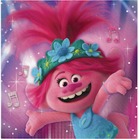 Trolls Poppy Square Paper Disposable Lunch Napkins, Pink, 6.5-in, 16-pk, 2-ply, for Birthday Party Front_Flat