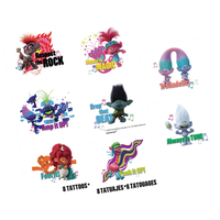 Trolls "Music is Magic" Assorted Temporary Tattoos, Multi-Coloured, 8-pk, Wearable Favours  for Birthdays Overhead_Flat