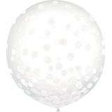 Ballons en latex ronds confettis transparents, blanc, 24 po, paq. 2, pour fête d'anniversaire Front_Flat
