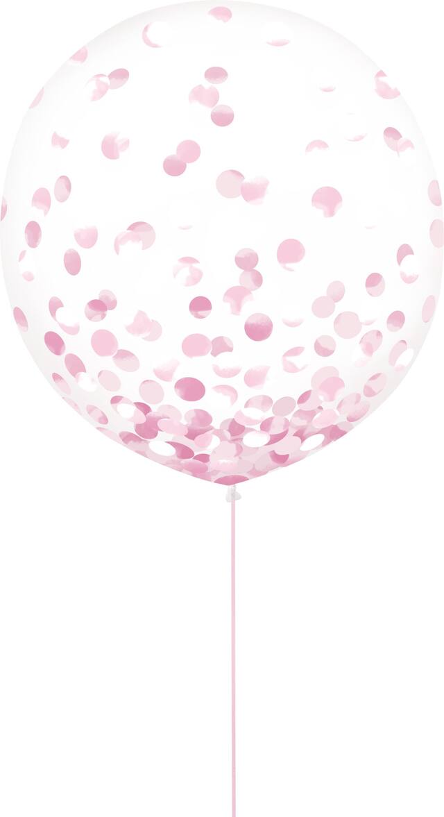 Ballons en latex ronds confettis transparents, rose métallique, 24 po, paq. 2, pour fête prénatale/fête d'anniversaire Front_Flat