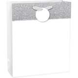 Paper Gift Bag, White/Silver, 18-in, for Birthday/Wedding/Anniversary Front_Angled_Right