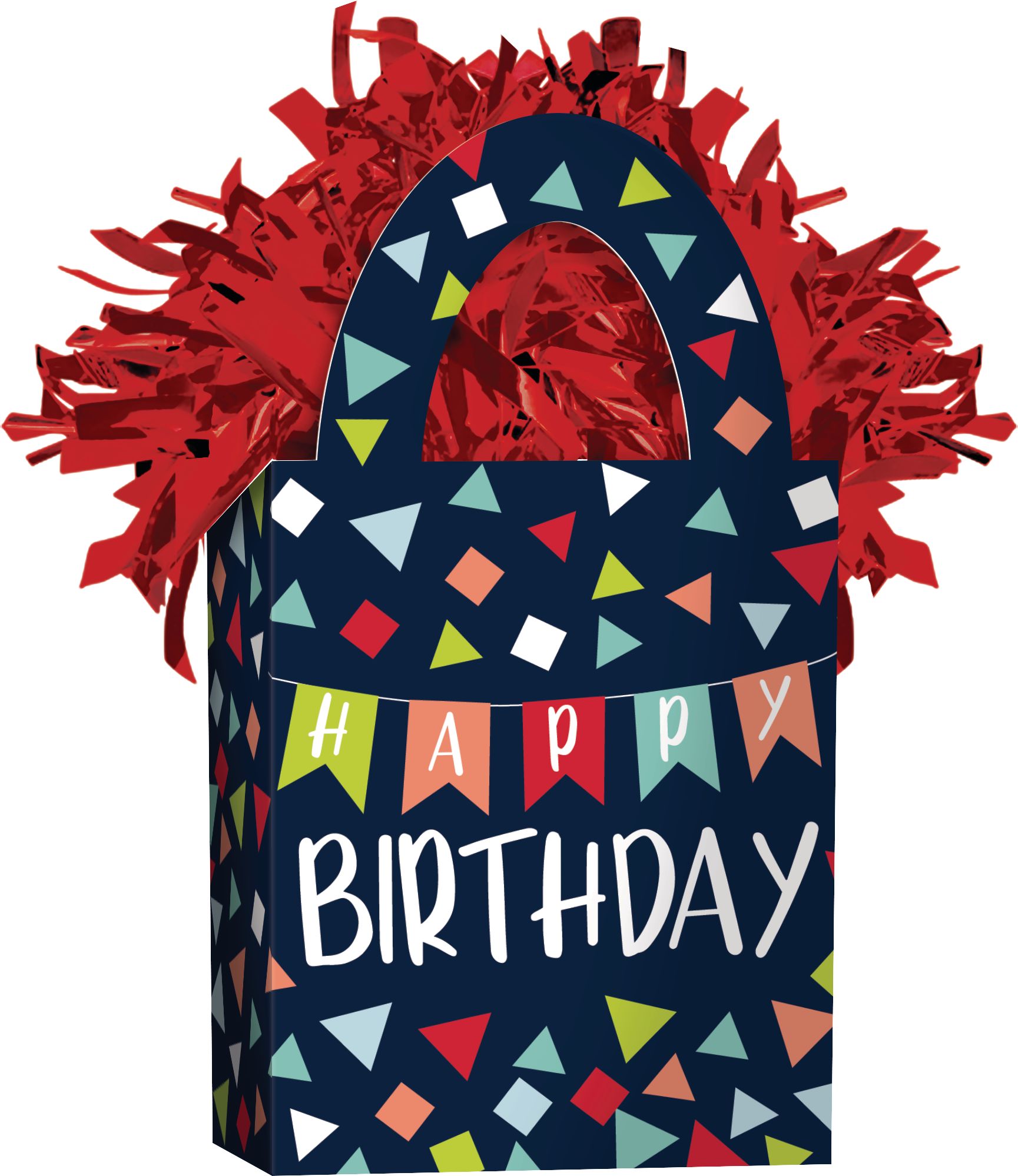 Poids pour ballons en forme de sac-cadeau Une raison de célébrer Happy Birthday, rouge/bleu, 5,5 po, pour fête d'anniversaire Front_Angled_Right