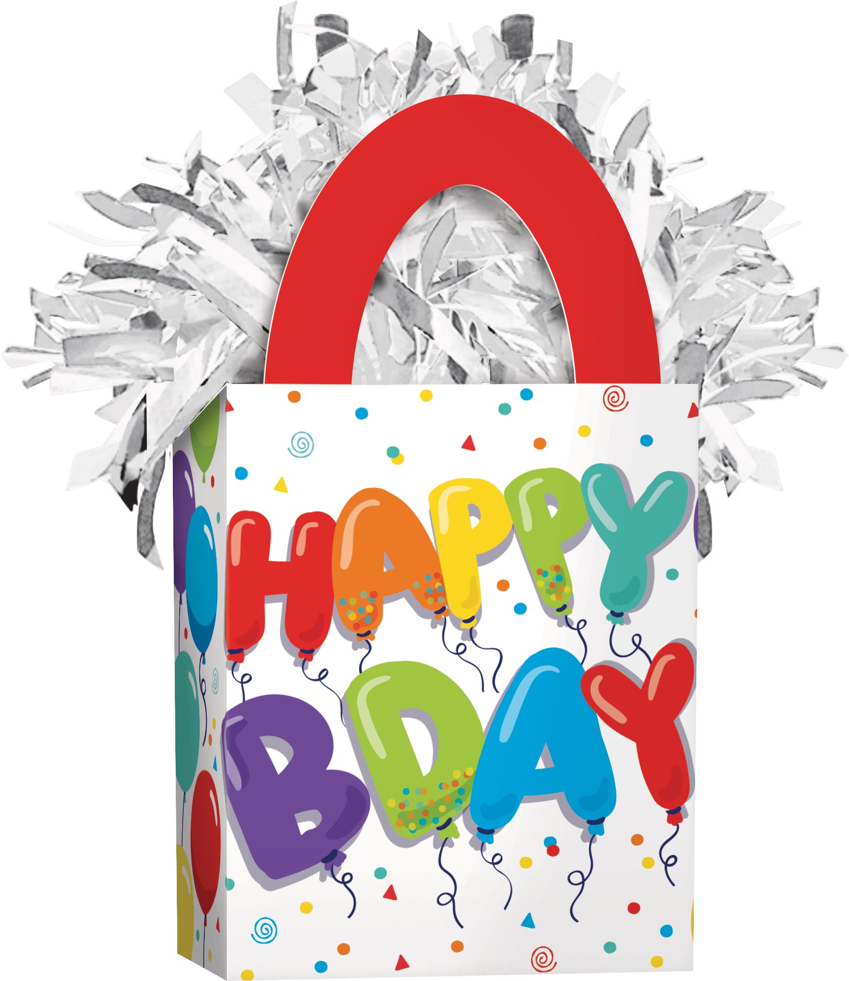 Balloon Birthday "Happy B-Day" Gift Bag Shaped Balloon Weight Accessory, Multi-Coloured, 5.5-in, for Birthday Party Front_Angled_Right