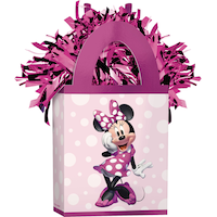 Disney Minnie Mouse Gift Bag Shaped Balloon Weight Accessory, Pink, 5.5-in, for Birthday Party Front_Angled_Right